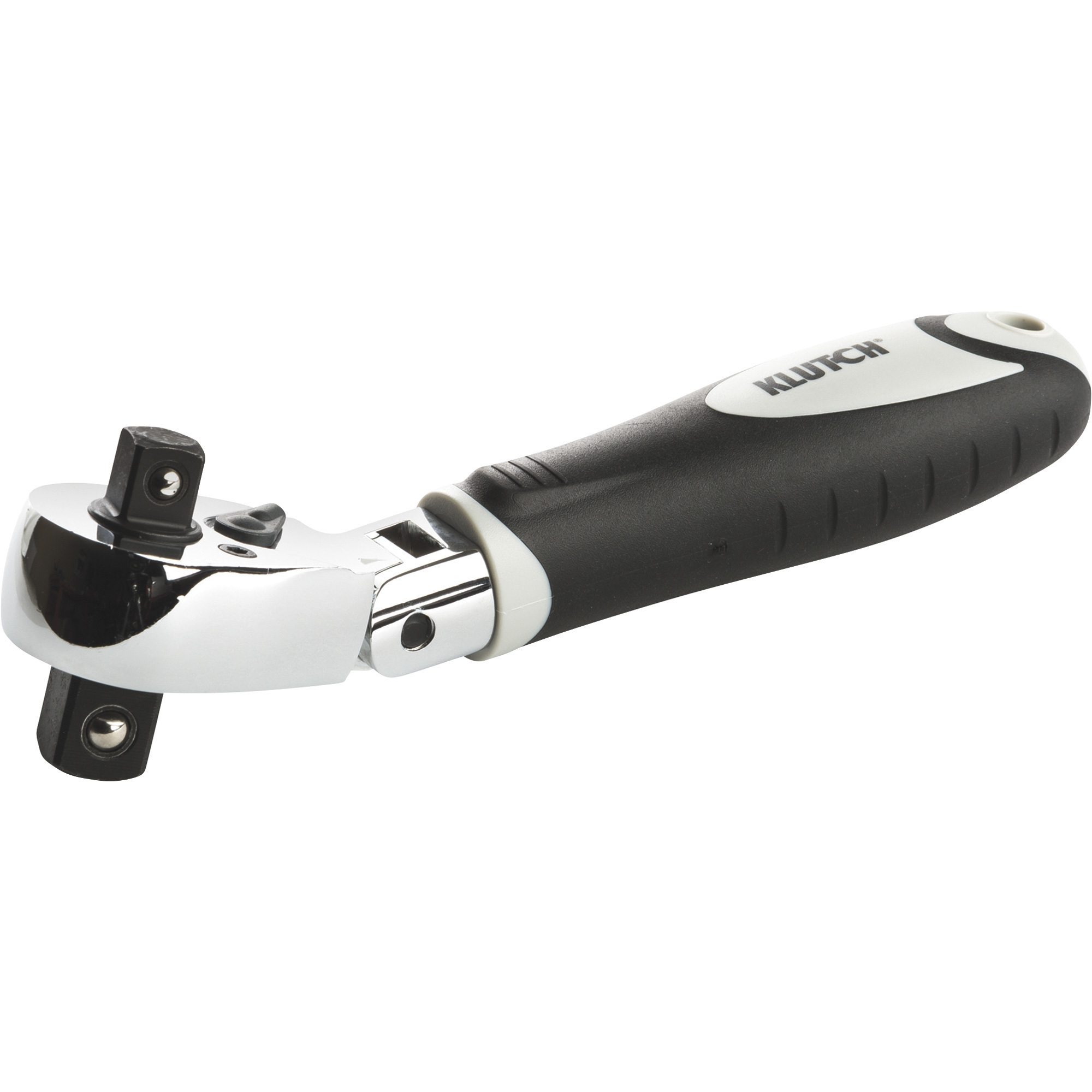 Klutch 6 3/4in. Dual-Head Combo Stubby Ratchet, 3/8in. and 1/2in. Drive, Flex Head